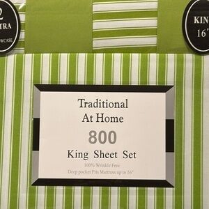 Transitional at Home 6pc King Sheet spring green with white stripes